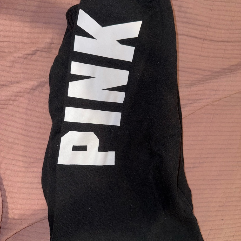 PINK Victoria's Secret Black joggers with White Logo Tag